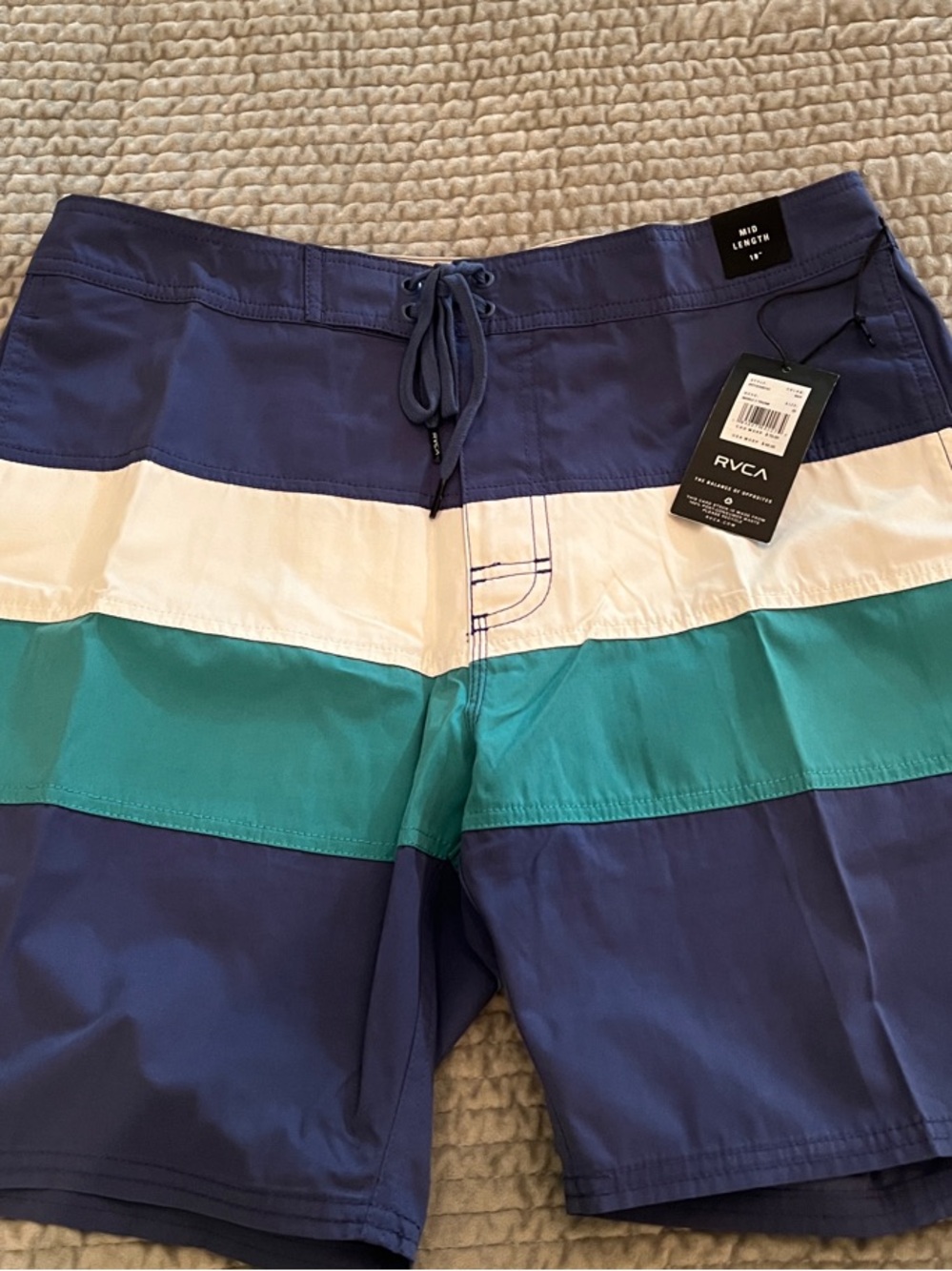RVCA Navy Teal White Stripe Colorblock Board Shorts